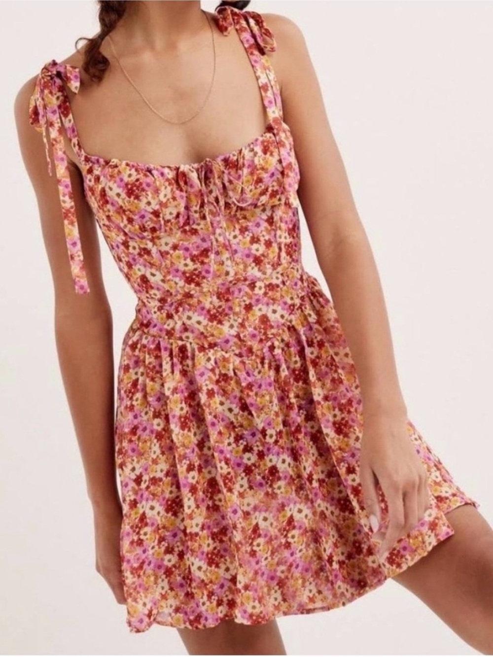 For Love & Lemons Floral Pink Yellow Mini Dress-SMALL